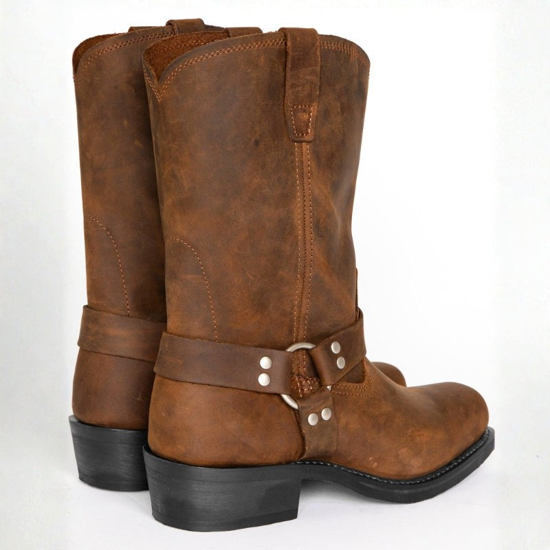 Oswin | Men's Mid-Calf Cowboy Boots, Harness Style Western Boots | Bella Blue