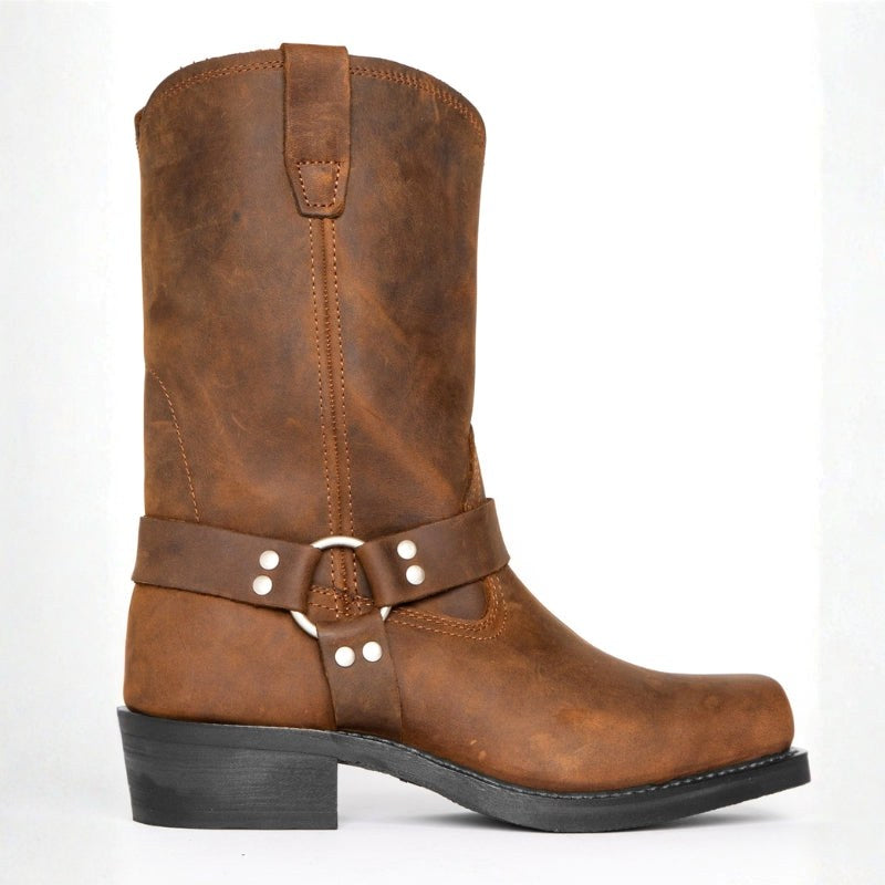 Oswin | Men's Mid-Calf Cowboy Boots, Harness Style Western Boots | Bella Blue