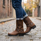 Oswin | Men's Mid-Calf Cowboy Boots, Harness Style Western Boots | Bella Blue