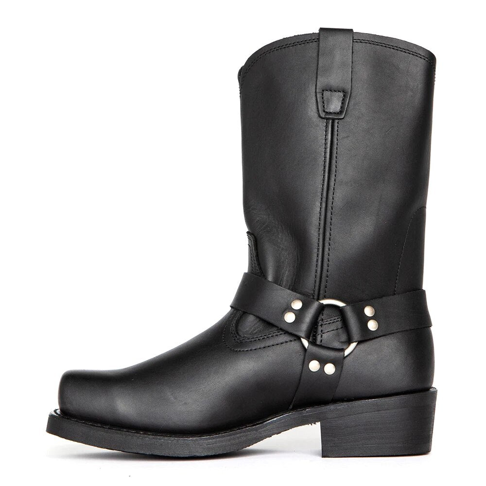 Oswin | Men's Mid-Calf Cowboy Boots, Harness Style Western Boots | Bella Blue