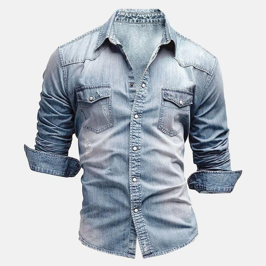 Owen | Men's Faded Button-Up Shirt, Slim-Fit Casual Shirt | Bella Blue