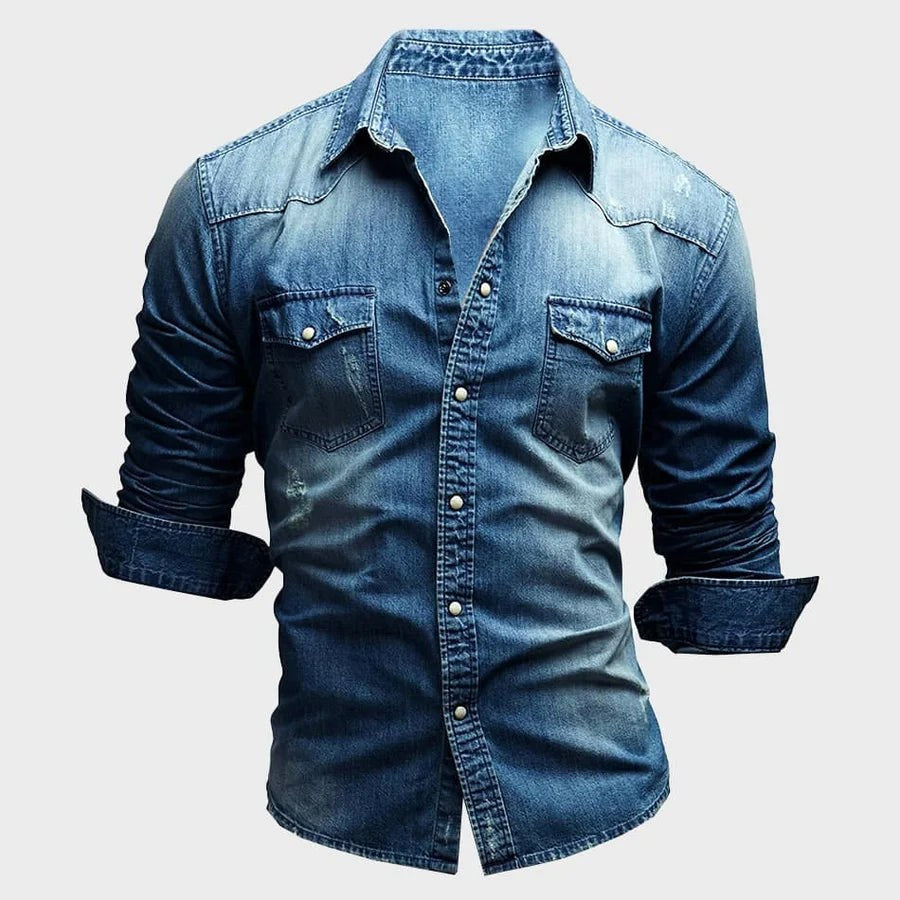 Owen | Men's Faded Button-Up Shirt, Slim-Fit Casual Shirt | Bella Blue