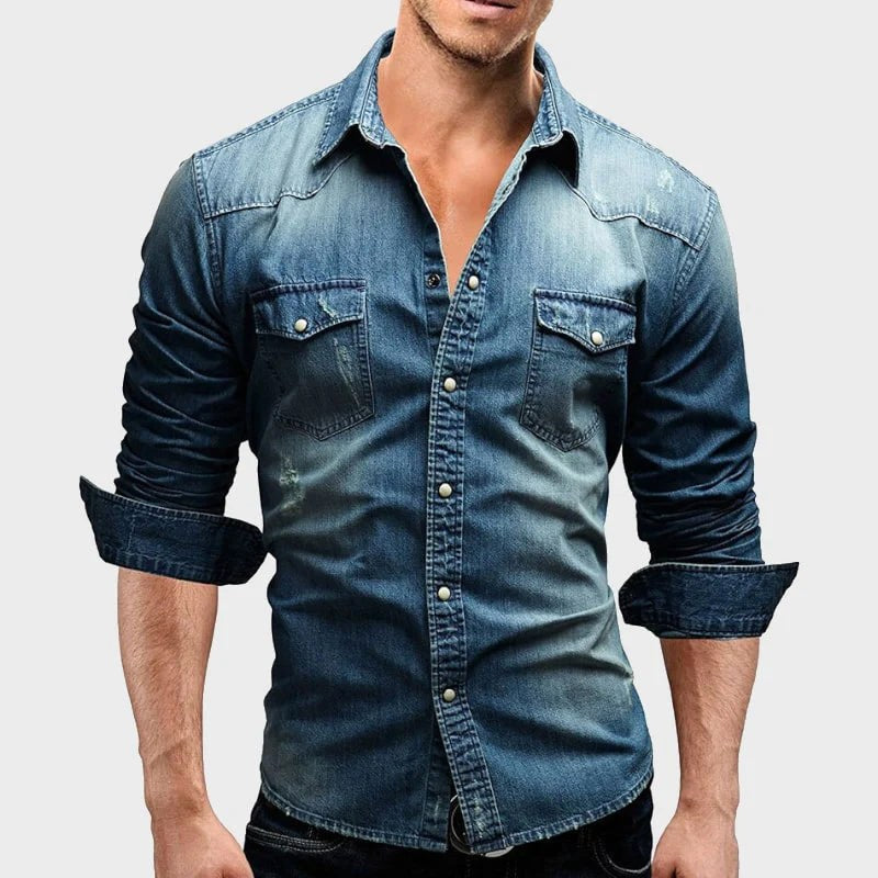 Owen | Men's Faded Button-Up Shirt, Slim-Fit Casual Shirt | Bella Blue