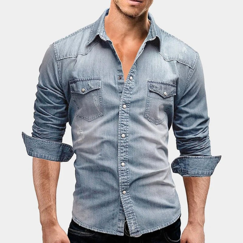 Owen | Men's Faded Button-Up Shirt, Slim-Fit Casual Shirt | Bella Blue