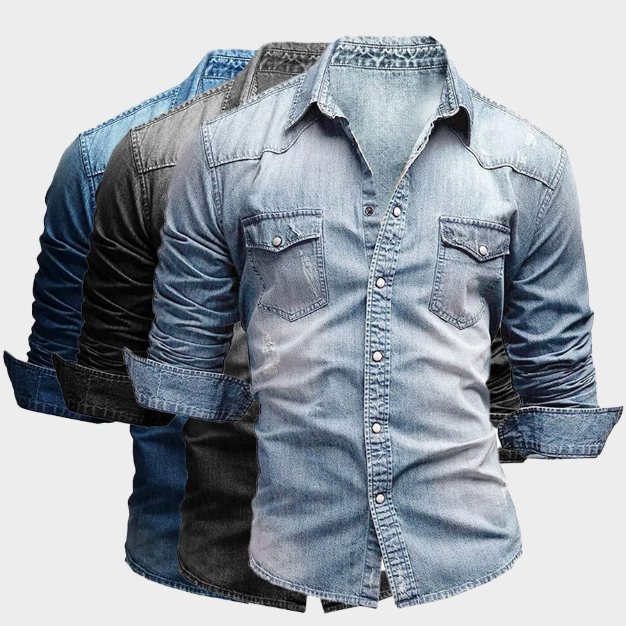 Owen | Men's Faded Button-Up Shirt, Slim-Fit Casual Shirt | Bella Blue