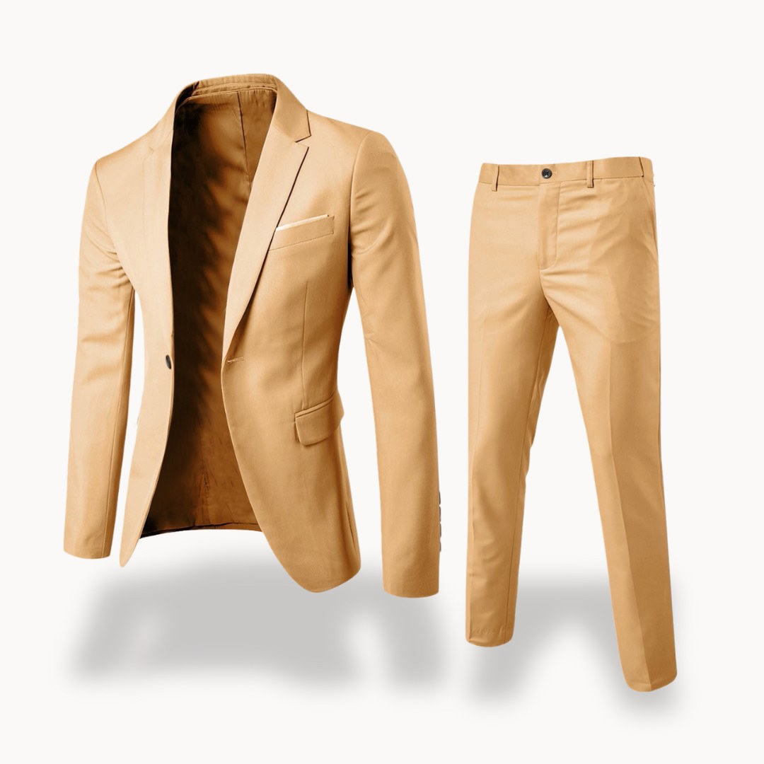 Owen | Men's Formal Two-Piece Suit, Slim-Fit Blazer Suit | Bella Blue | Beige