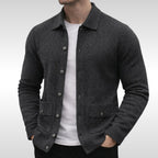 Owen | Men's Knit Cardigan, Finely Textured Layer Cardigan | Bella Blue | Grey