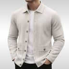 Owen | Men's Knit Cardigan, Finely Textured Layer Cardigan | Bella Blue | Stone White
