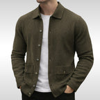 Owen | Men's Knit Cardigan, Finely Textured Layer Cardigan | Bella Blue | Olive Green