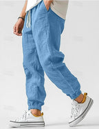 Owen | Men's Linen Relaxed Fit Jogger Trousers, Tapered Ankle Trousers | Bella Blue | Blue