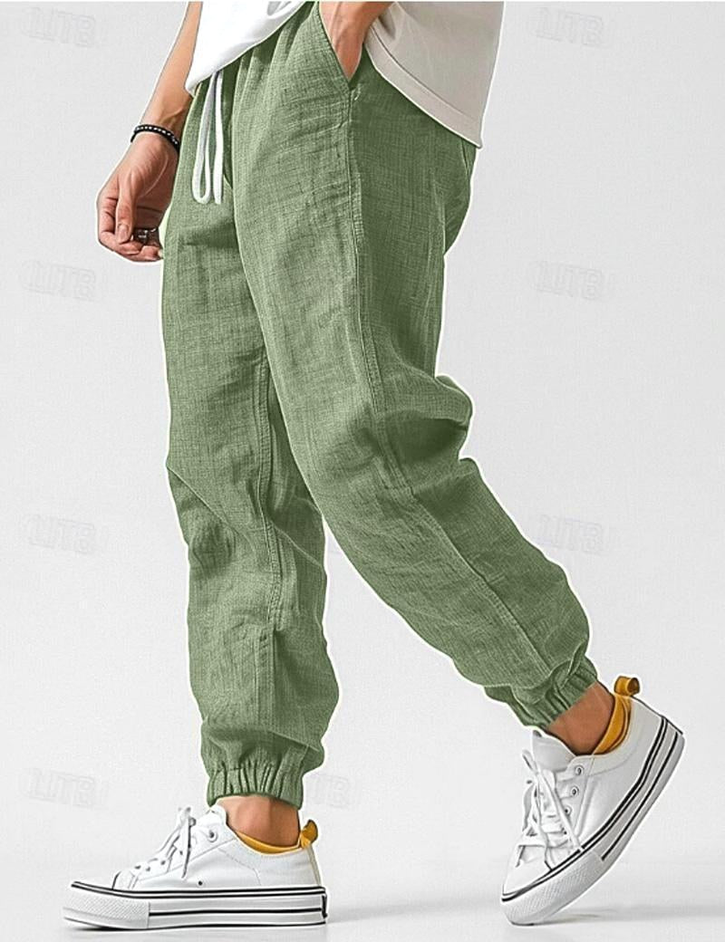 Owen | Men's Linen Relaxed Fit Jogger Trousers, Tapered Ankle Trousers | Bella Blue | Green