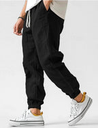 Owen | Men's Linen Relaxed Fit Jogger Trousers, Tapered Ankle Trousers | Bella Blue | Black