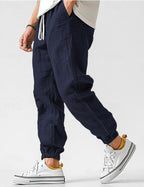 Owen | Men's Linen Relaxed Fit Jogger Trousers, Tapered Ankle Trousers | Bella Blue | Navy