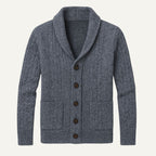 Parker | Men's Cashmere Cardigan, Relaxed Fit Knit Jumper | Bella Blue | Grey