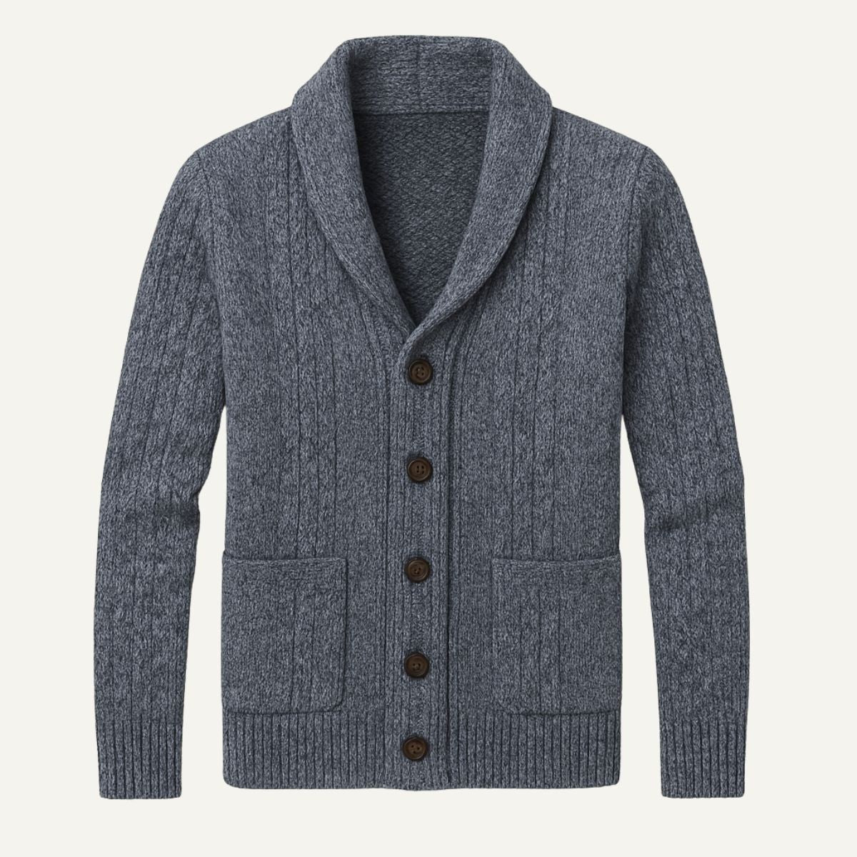 Parker | Men's Cashmere Cardigan, Relaxed Fit Knit Jumper | Bella Blue | Grey