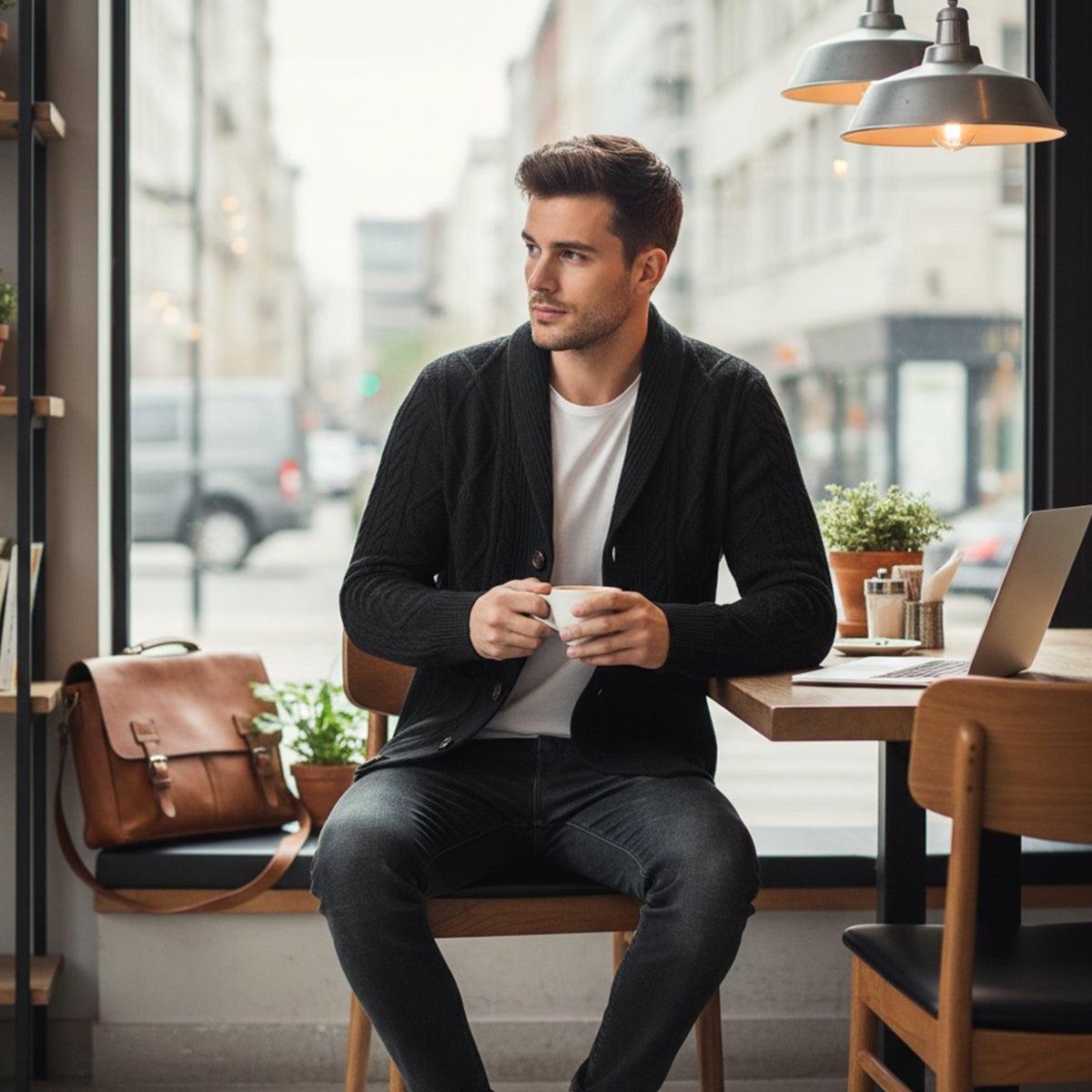 Parker | Men's Cashmere Cardigan, Relaxed Fit Knit Jumper | Bella Blue
