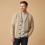 Parker | Men's Cashmere Cardigan, Relaxed Fit Knit Jumper | Bella Blue