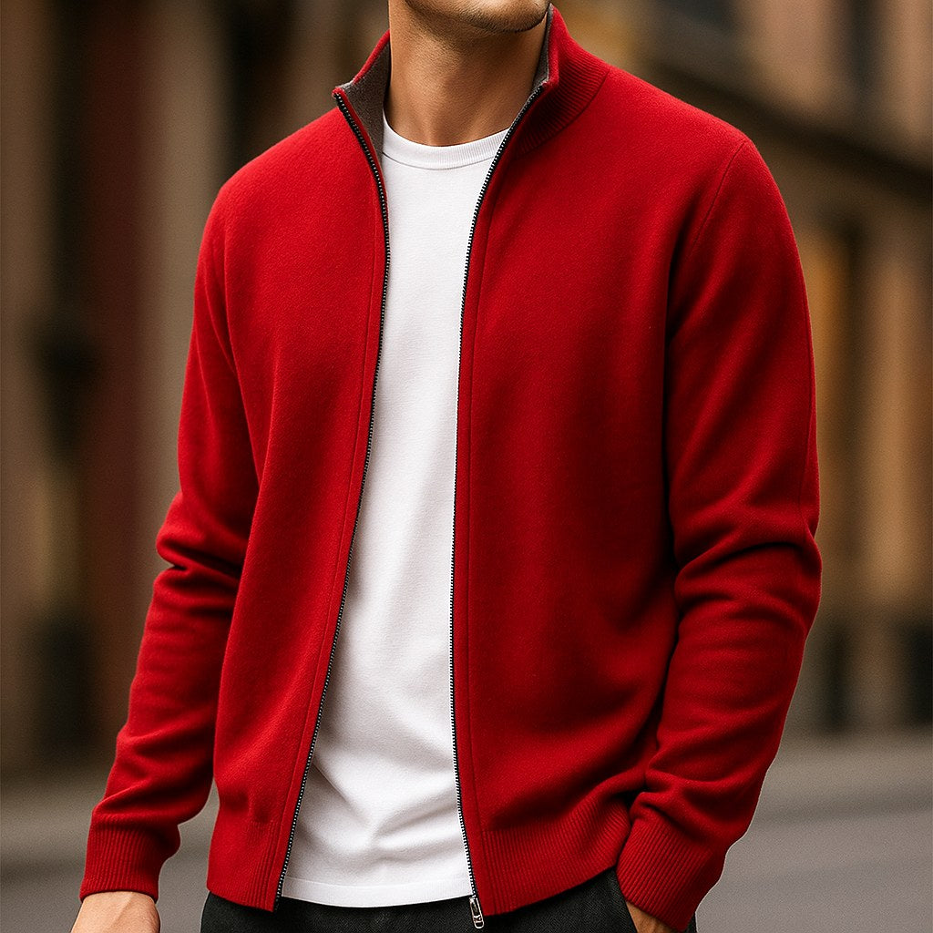 Parker | Men's Full-Zip Knit Cardigan, Comfortable Everyday Cardigan | Bella Blue | Red