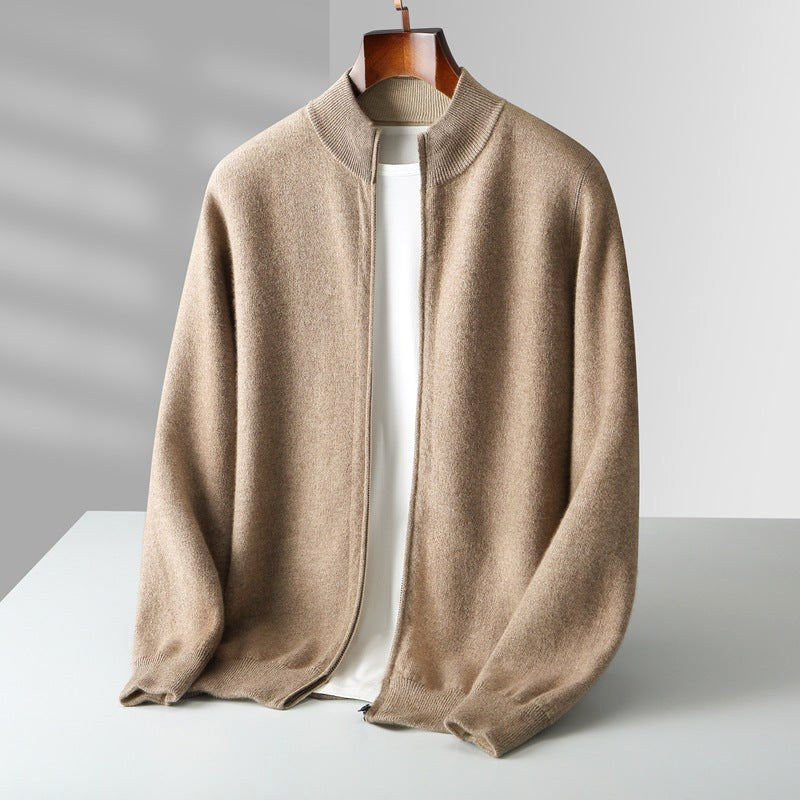Parker | Men's Full-Zip Knit Cardigan, Comfortable Everyday Cardigan | Bella Blue | Beige