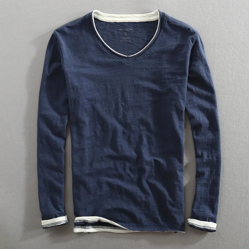 Paul | Men's V-Neck Long-Sleeve Jumper, Elegant Casual Jumper | Bella Blue | Blue