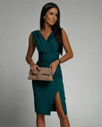 Paulina | Women's Sweetheart Neckline Midi Dress, Side-Split Occasion Dress | Bella Blue