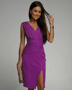Paulina | Women's Sweetheart Neckline Midi Dress, Side-Split Occasion Dress | Bella Blue