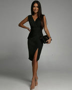 Paulina | Women's Sweetheart Neckline Midi Dress, Side-Split Occasion Dress | Bella Blue