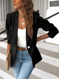 Pauline | Women's Tailored Blazer with Notched Lapel, Single-Button Workwear Blazer | Bella Blue | Black