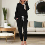 Pearl | Women's Warm Two-Piece Lounge Set, Soft Top and Trousers | Bella Blue | Black