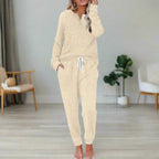 Pearl | Women's Warm Two-Piece Lounge Set, Soft Top and Trousers | Bella Blue | Off-White
