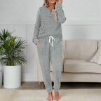 Pearl | Women's Warm Two-Piece Lounge Set, Soft Top and Trousers | Bella Blue | Grey