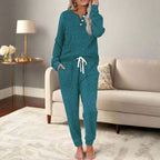 Pearl | Women's Warm Two-Piece Lounge Set, Soft Top and Trousers | Bella Blue | Green