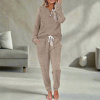 Pearl | Women's Warm Two-Piece Lounge Set, Soft Top and Trousers | Bella Blue | Khaki