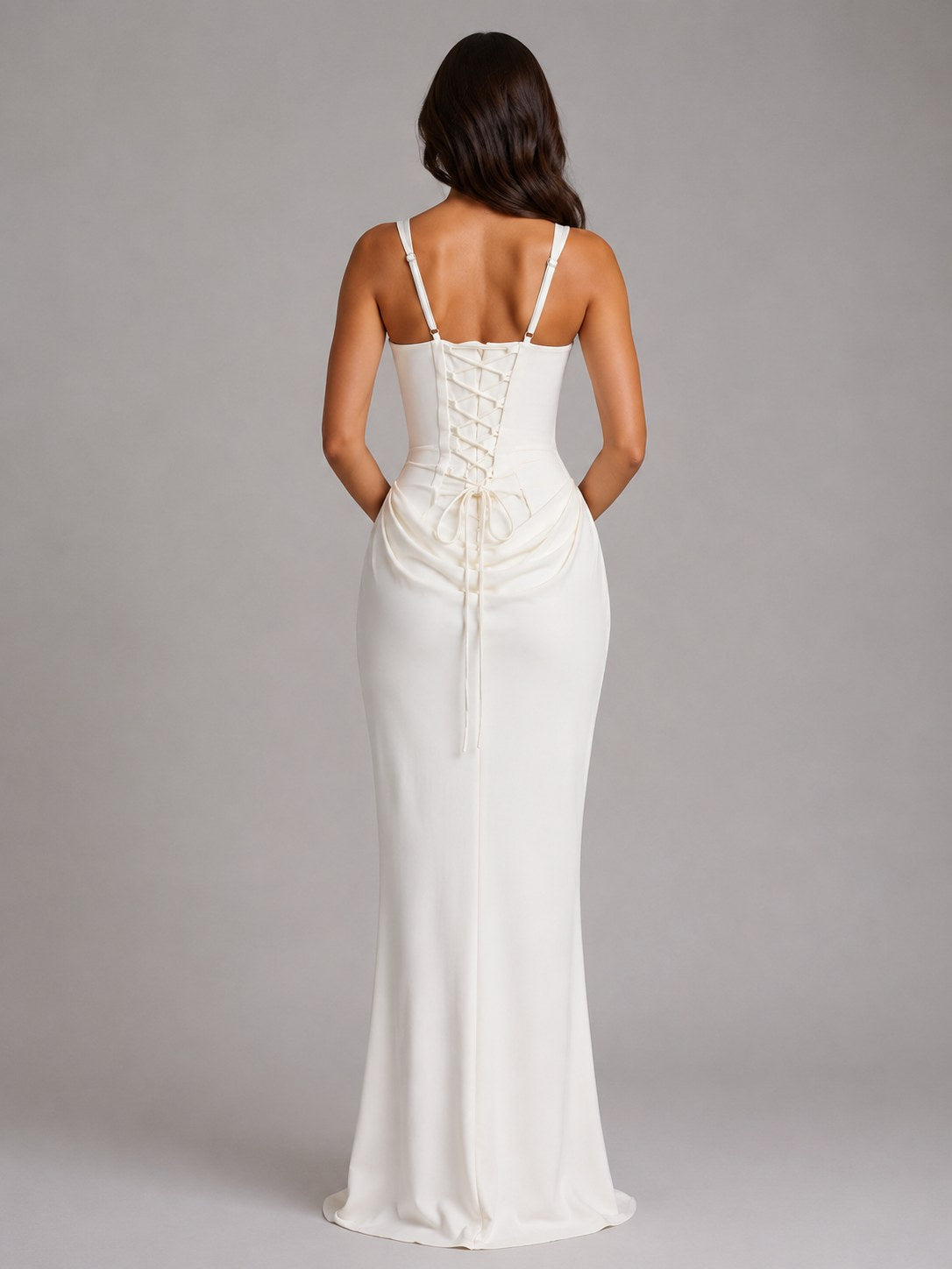 Penelope | Women's Bodycon Draped Corset Maxi Dress, Sculpted Silhouette Evening Dress | Bella Blue