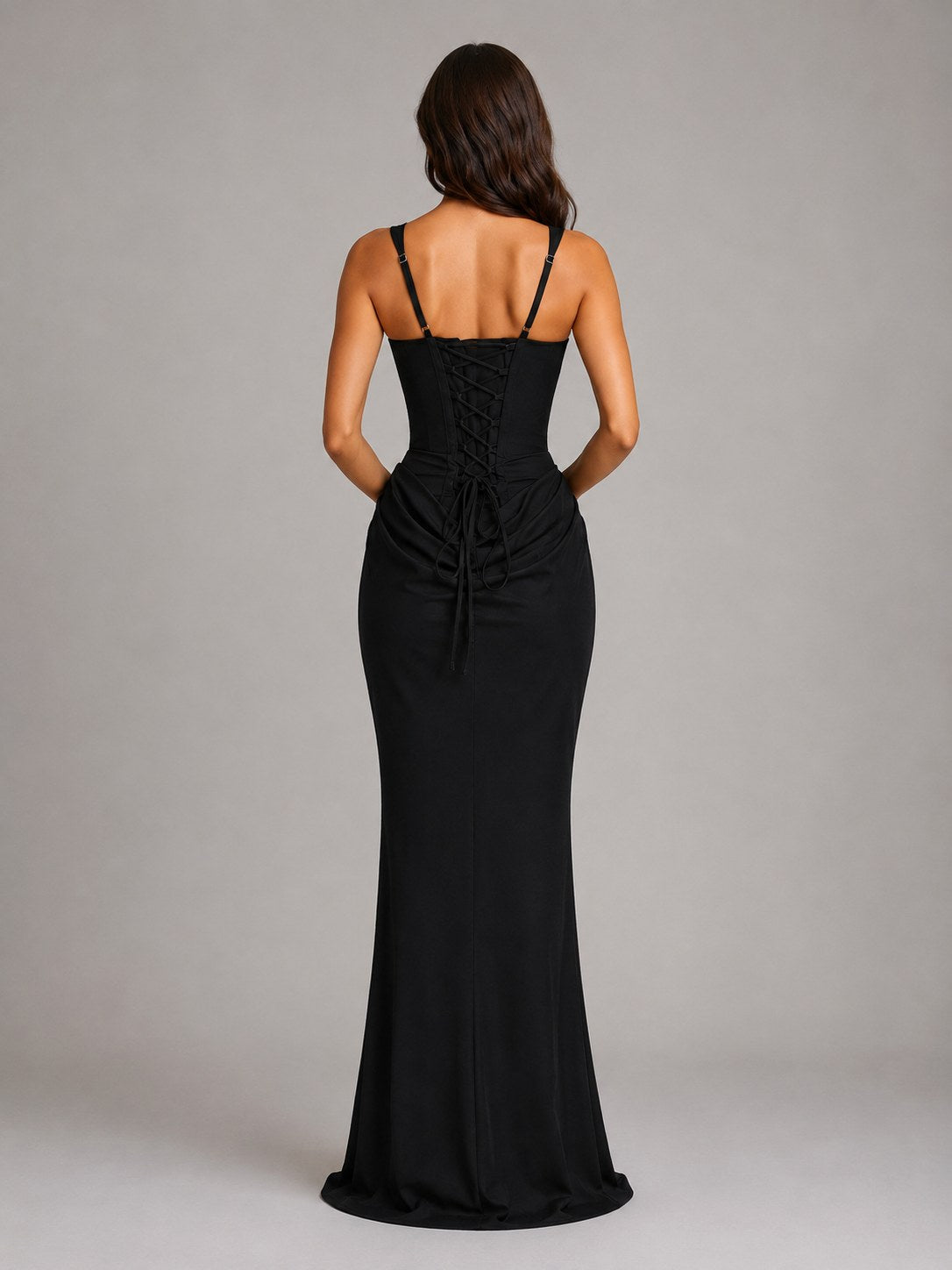 Penelope | Women's Bodycon Draped Corset Maxi Dress, Sculpted Silhouette Evening Dress | Bella Blue