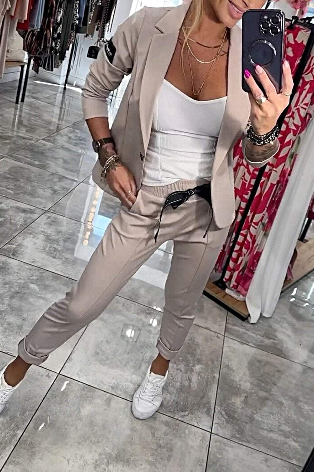 Penelope | Women's Long-Sleeve Button Detail Two-Piece Set, Relaxed Fit Lounge Set | Bella Blue