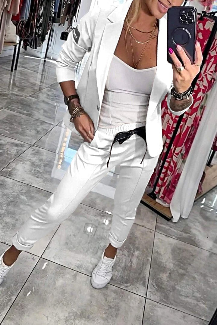 Penelope | Women's Long-Sleeve Button Detail Two-Piece Set, Relaxed Fit Lounge Set | Bella Blue