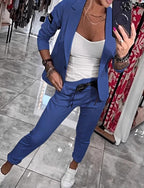 Penelope | Women's Long-Sleeve Button Detail Two-Piece Set, Relaxed Fit Lounge Set | Bella Blue
