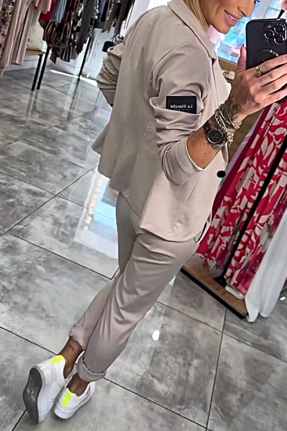 Penelope | Women's Long-Sleeve Button Detail Two-Piece Set, Relaxed Fit Lounge Set | Bella Blue
