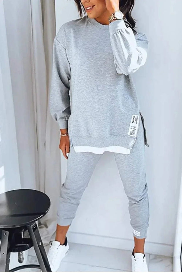 Penelope | Women's Oversized Two-Piece Lounge Set, Tapered Joggers | Bella Blue | Grey