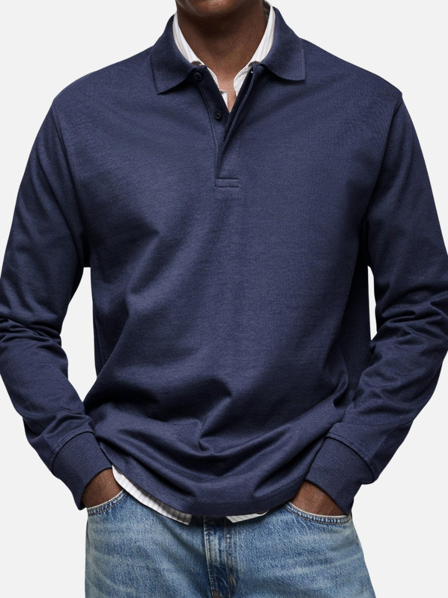 Percy | Men's Long-Sleeve Polo Shirt, Tailored Smart Polo | Bella Blue