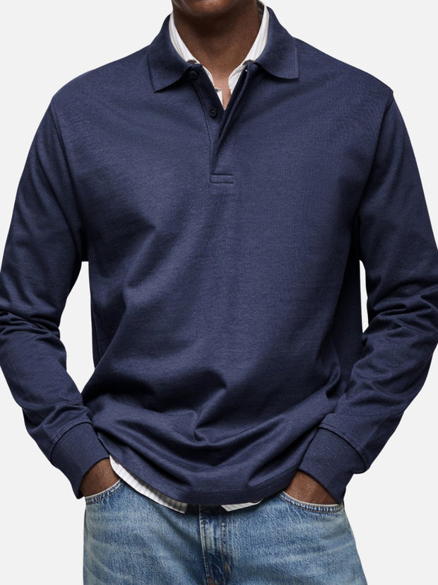 Percy | Men's Long-Sleeve Polo Shirt, Tailored Smart Polo | Bella Blue