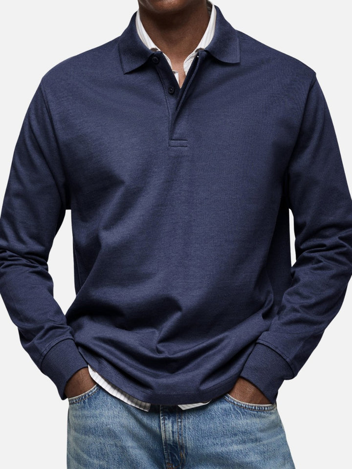 Percy | Men's Long-Sleeve Polo Shirt, Tailored Smart Polo | Bella Blue