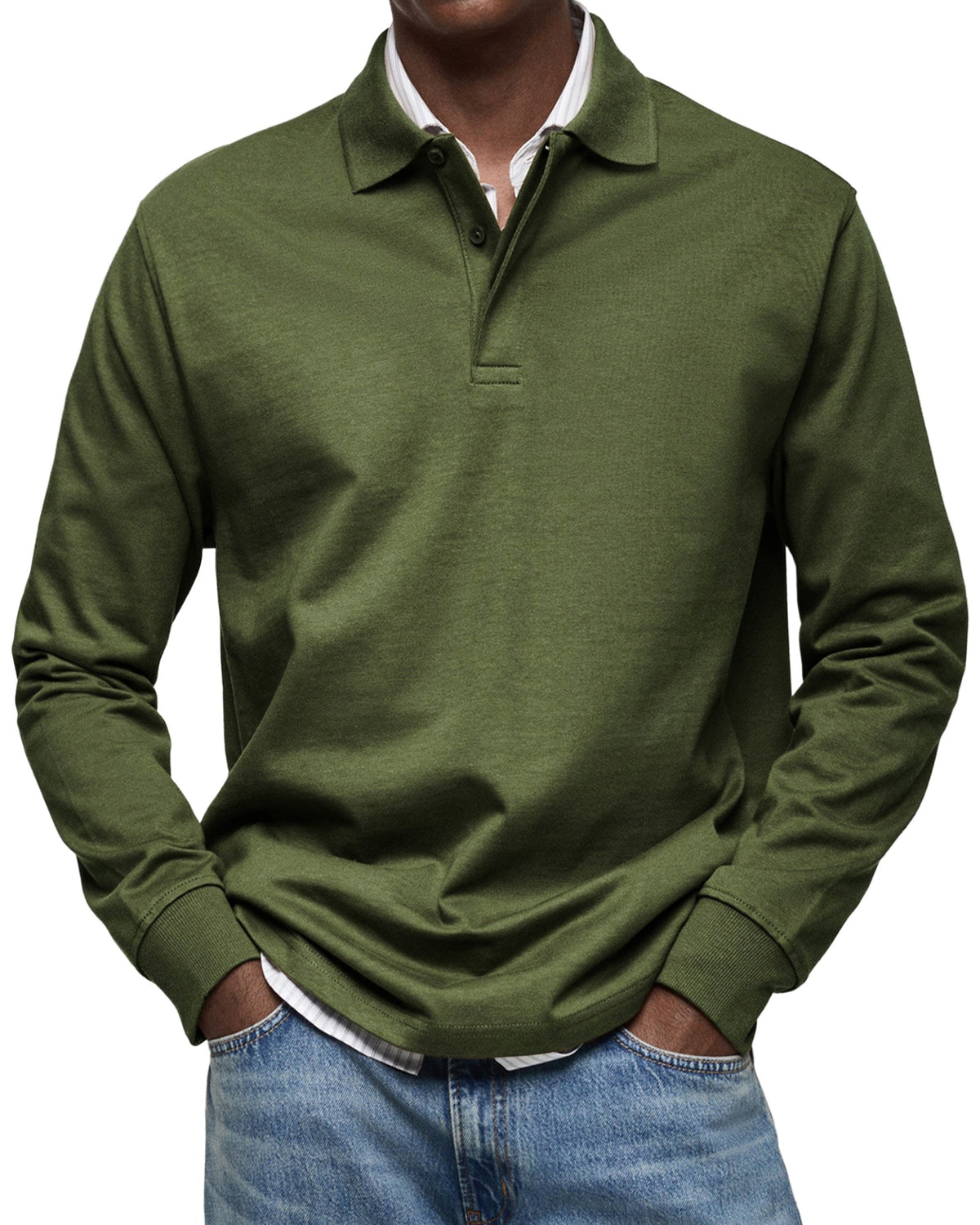 Percy | Men's Long-Sleeve Polo Shirt, Tailored Smart Polo | Bella Blue