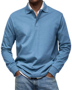 Percy | Men's Long-Sleeve Polo Shirt, Tailored Smart Polo | Bella Blue