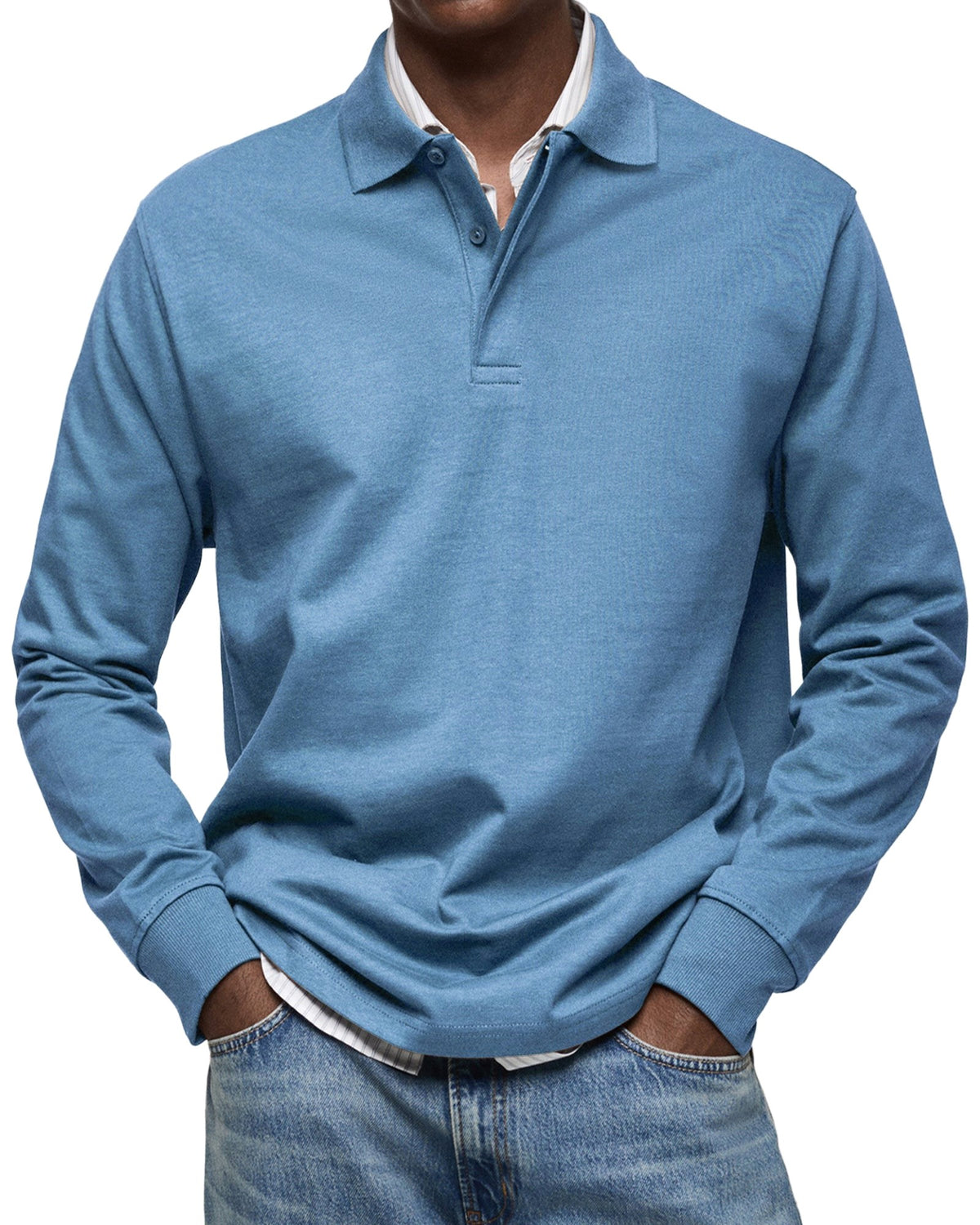 Percy | Men's Long-Sleeve Polo Shirt, Tailored Smart Polo | Bella Blue