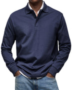 Percy | Men's Long-Sleeve Polo Shirt, Tailored Smart Polo | Bella Blue