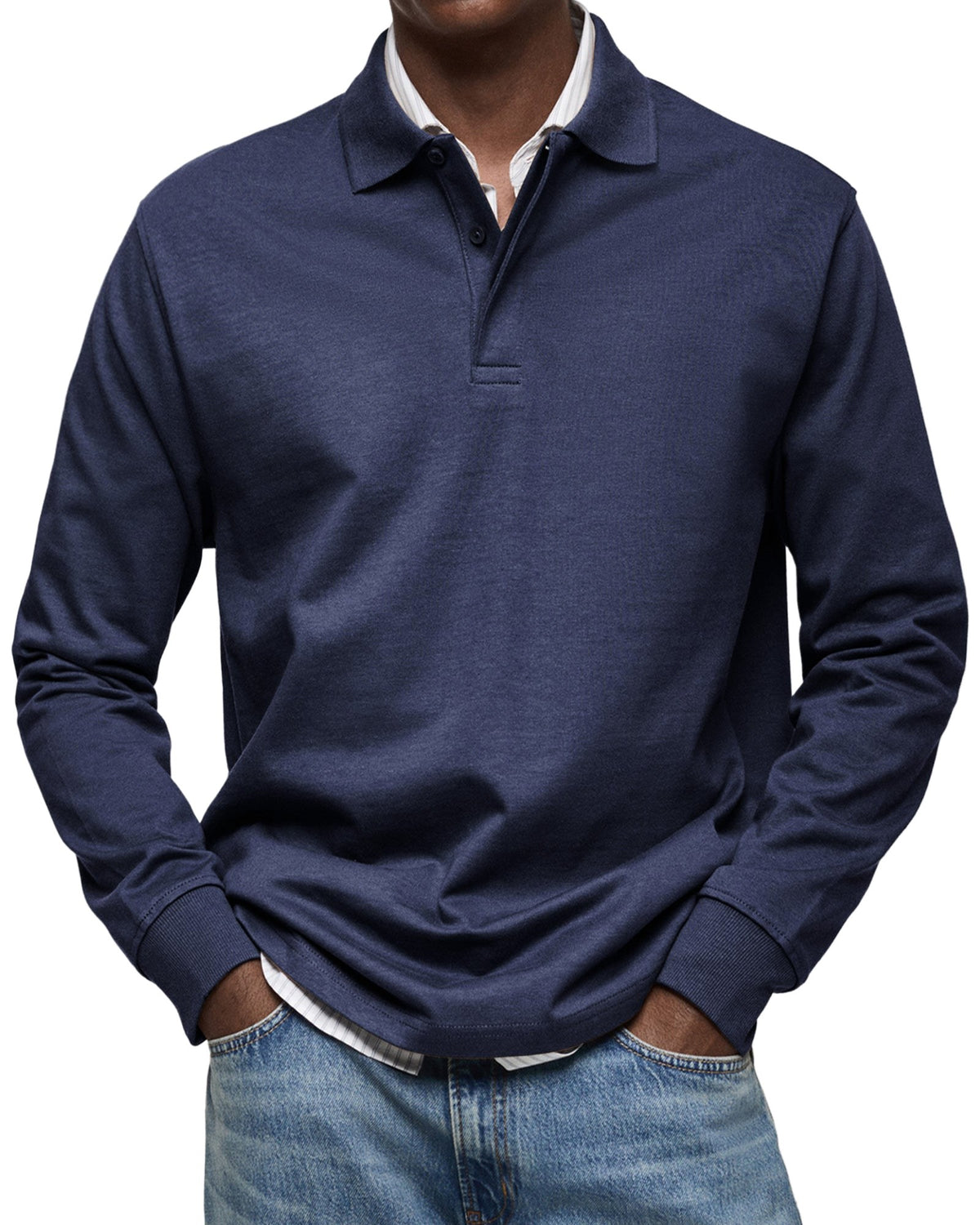 Percy | Men's Long-Sleeve Polo Shirt, Tailored Smart Polo | Bella Blue