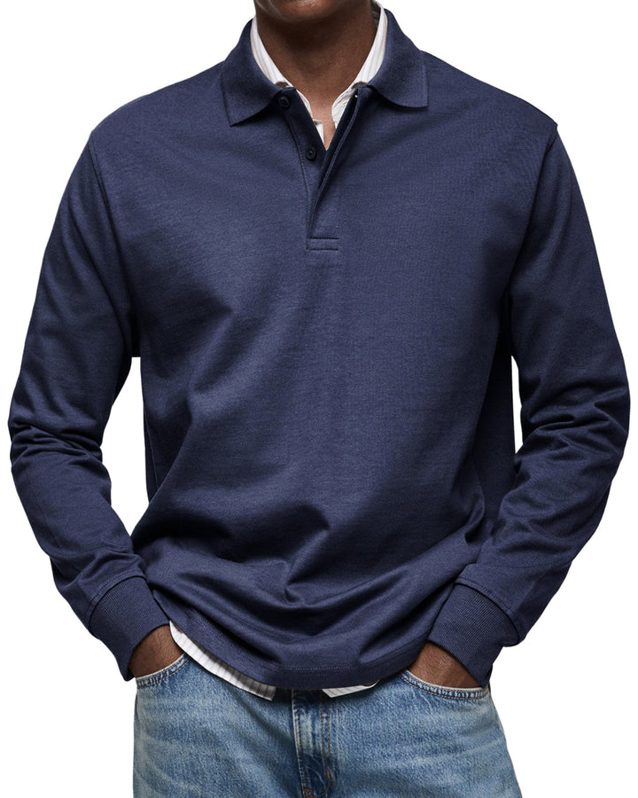 Percy | Men's Long-Sleeve Polo Shirt, Tailored Smart Polo | Bella Blue