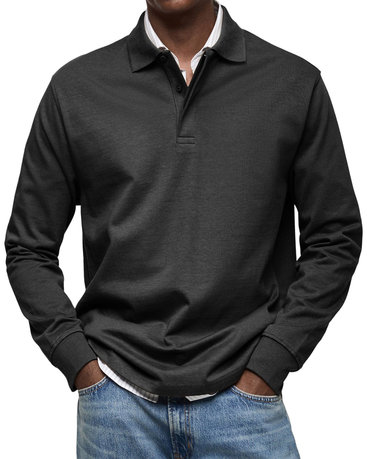 Percy | Men's Long-Sleeve Polo Shirt, Tailored Smart Polo | Bella Blue